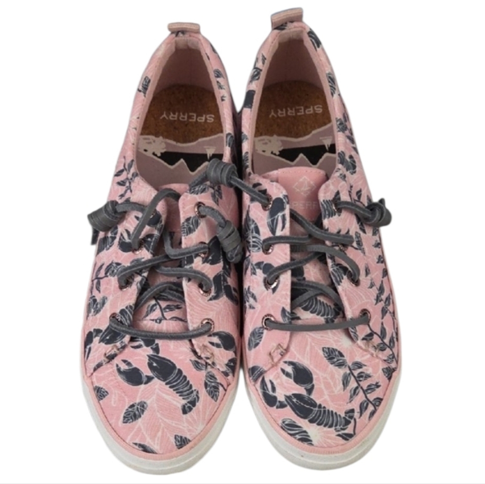 Sperry Pink Canvas Lobster-Print Lace-Up Sneakers